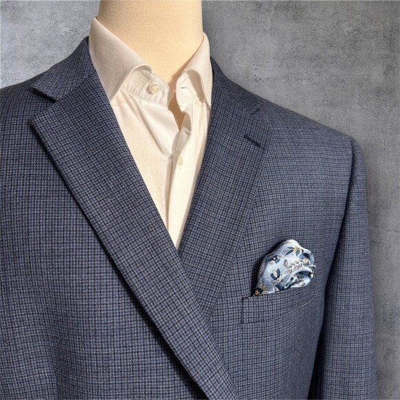 JOS A BANK Mens 52R Navy/Blue Plaid Wool Blazer Sport Coat Two Button Jacket - Picture 3 of 13